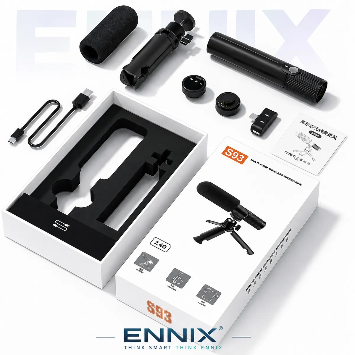 ENNIX S93 V2 Wireless Lavalier Microphone | Dual Mic | Shotgun Mode | ENC Noise Cancellation | USB-C